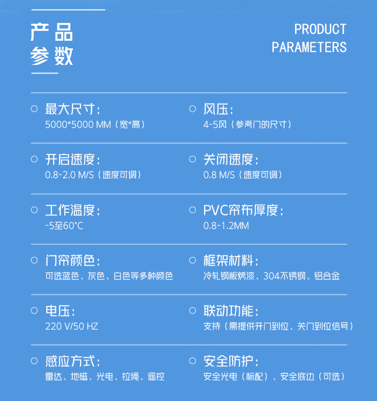 快速門技術參數